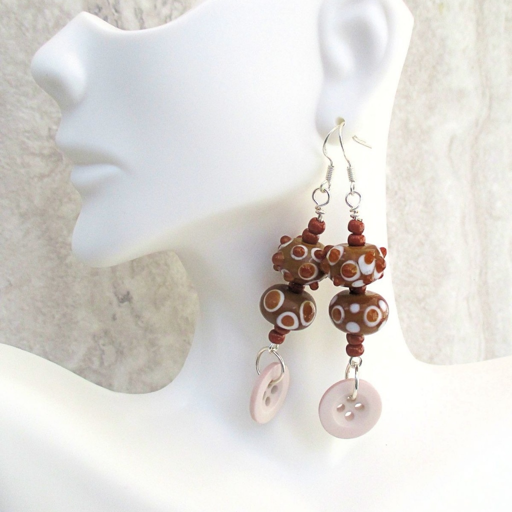 Sterling Silver Brown Beaded Button Earrings